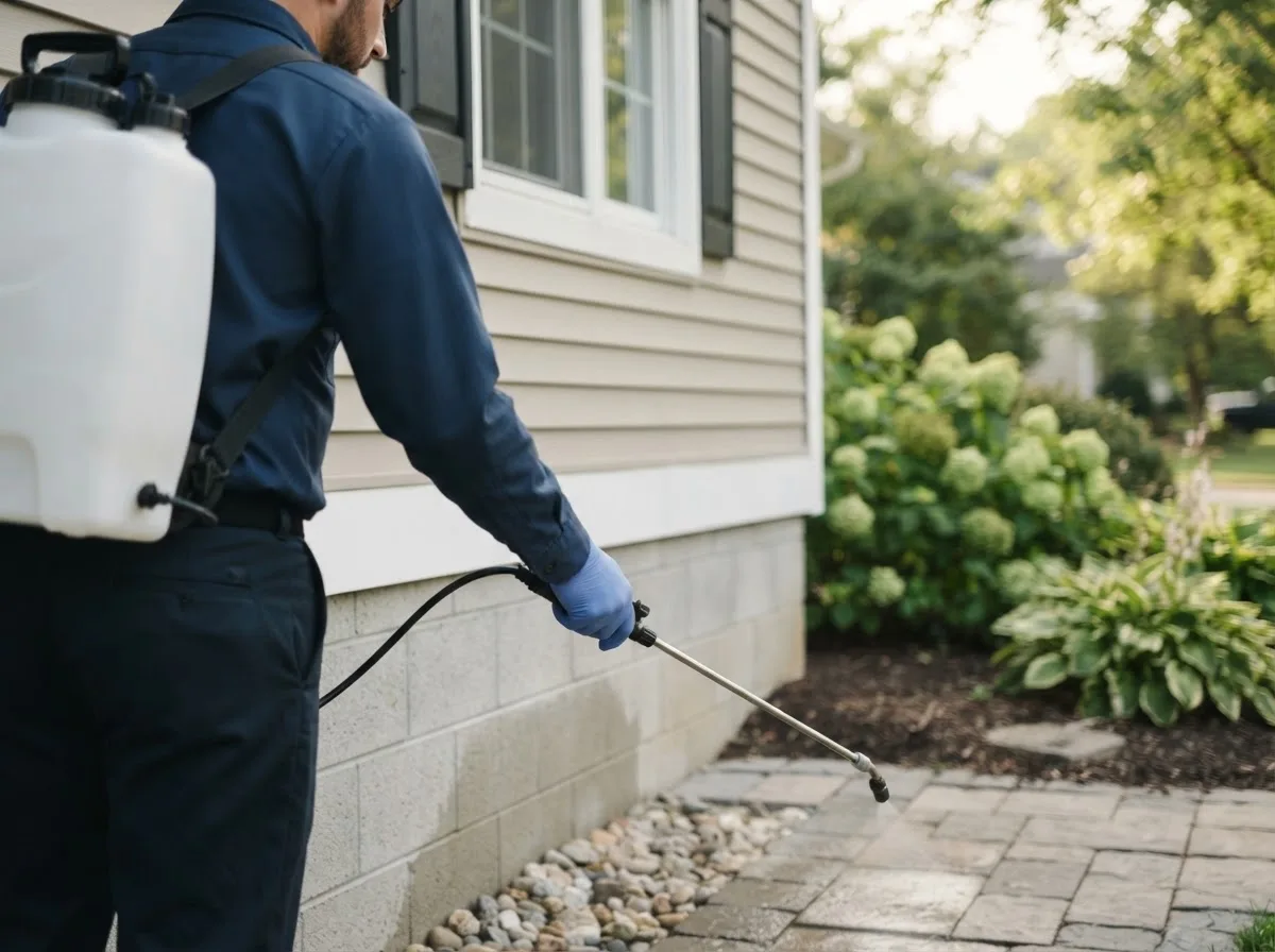 Pest control technician inspecting a home in Albertson, NY